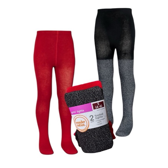 Wonder Nation Gold Lurex And Flat Red Footed Tights - Picture 5 of 5